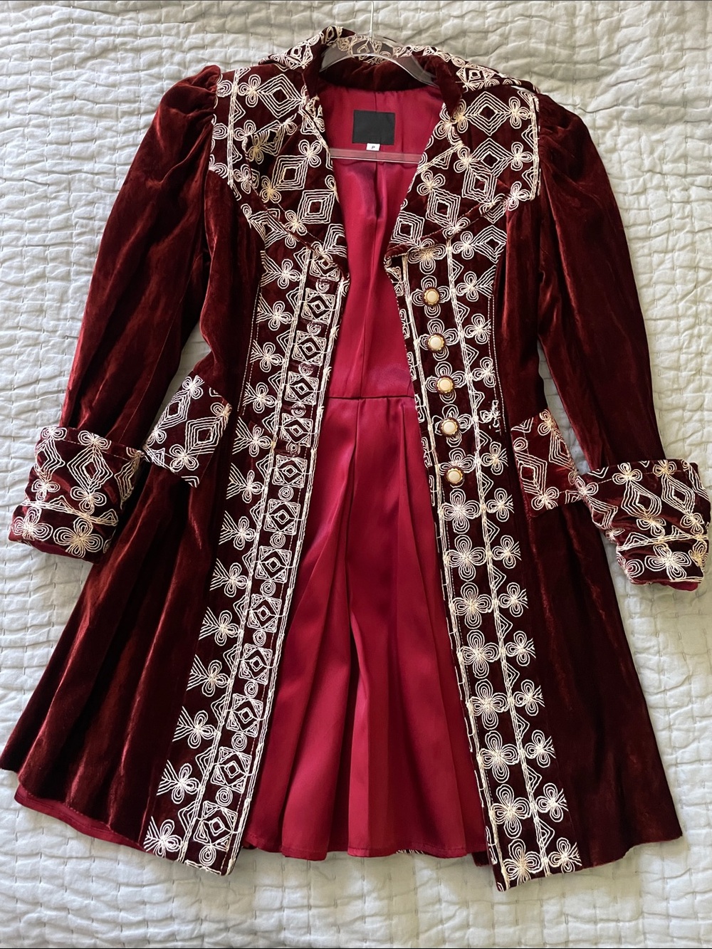 Anna Sui Burgundy Velvet Embroidered long jacket